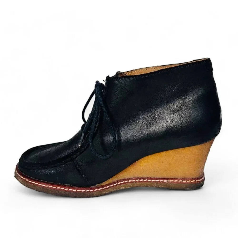 Johnston & Murphy Moc Toe Crepe Sole Wedge Boots 78-50801 Black‎ Leather Women's